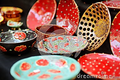 Ceramic dishes, tableware and jugs sold on Easter market in Vilnius, Lithuania Editorial Stock Photo