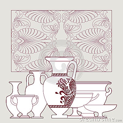 Ceramic Ethnic national Greek style seamless pattern Vector Illustration