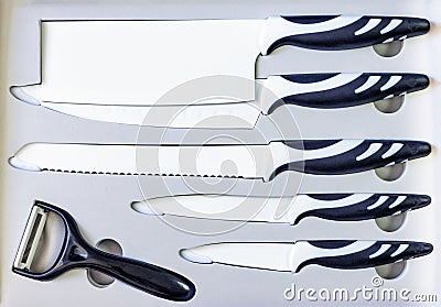 Ceramic knives in transport packaging Stock Photo
