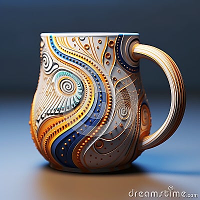 Elaborate Coffee Mug With Realistic Swirl Patterns And Detailed Rendering Cartoon Illustration