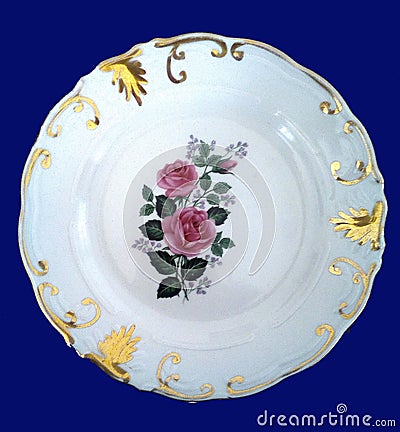 Ceramic plate vhite flowers Stock Photo