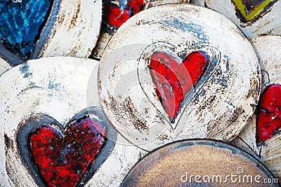 Ceramic plates with hearts Stock Photo