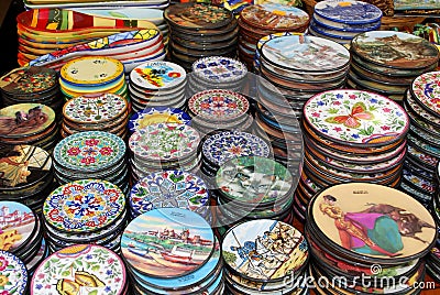 Ceramic plates for sale, Torremolinos. Editorial Stock Photo