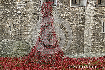 Ceramic Poppies at the Tower of London Editorial Stock Photo