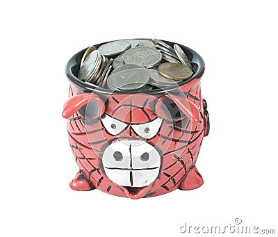 Ceramic pot full of coins South Korea won Stock Photo