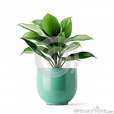 ceramic pot with a lush and vibrant plant, isolated against a pristine white background. Stock Photo