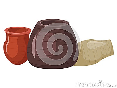 Ceramic pots on isolated background. Vector illustration traditional asian dishes, pottery set Vector Illustration