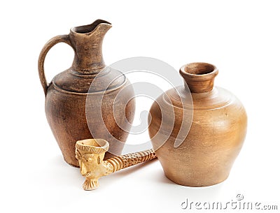 Ceramic pots. on white background Stock Photo