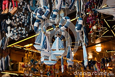 Ceramic sailing boats in the souvenir shop Stock Photo