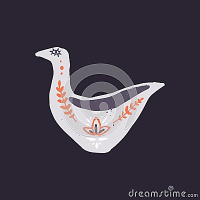 Ceramic sauce, gravy boat. Hand-made ceramics. Rustic sauciere, cookware with ornament in country style. Handmade low Vector Illustration