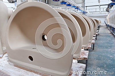 Ceramic sink factory Stock Photo