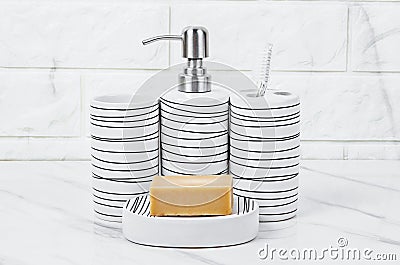 Ceramic soap, and herb soap bathroom concept Stock Photo