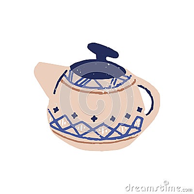 Ceramic tea pot design. Handmade ceramics, pottery. Hand-made teapot, kettle decorated with enamel and painted with Vector Illustration
