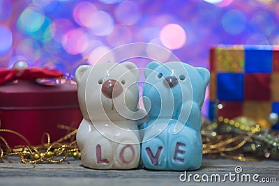 Ceramic teddy bear love decor for valentine Stock Photo