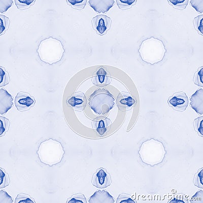 Ceramic Tile Art. Indigo Azulejos Ornament. Ceramic Floor Print. Watercolor Italian Tile. Floral Ornament. Mosaic Ceramic Design. Stock Photo