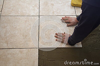 Ceramic Tile Installation Stock Photo