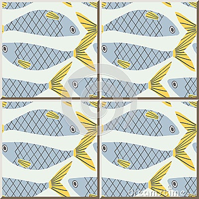 Ceramic tile pattern cartoon fish Vector Illustration