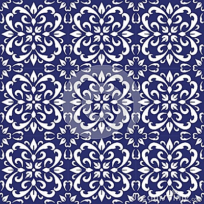 Ceramic Tile, Portuguese Tiles Blue and White Moroccan Tiles, Blue and White Kitchen Tiles, Bathroom Tiles Surface Pattern Vector Vector Illustration