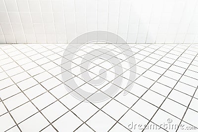 Ceramic tile wall and flooring paving with oblique view. Stock Photo