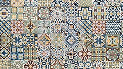 Ceramic tiles style seamless colorful patchwork from Azulejo tile from Portuguese classic Spain decor background Stock Photo
