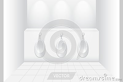 Ceramic urinals in mens resting room, Interior restroom and deco Vector Illustration