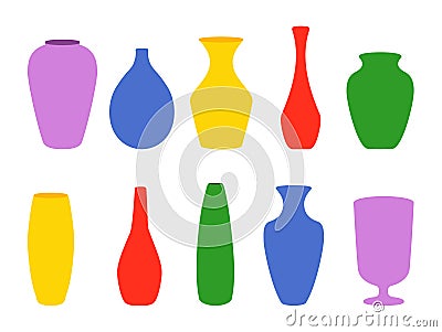 Ceramic vases collection. Colored ceramics vase Vector Illustration