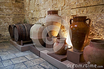 Ceramic vases in the kitchen area of the Inquisitor`s palace, Vi Editorial Stock Photo