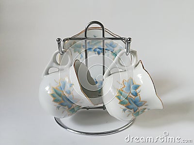 Ceramic vintage coffee set with cups and plates. Stock Photo