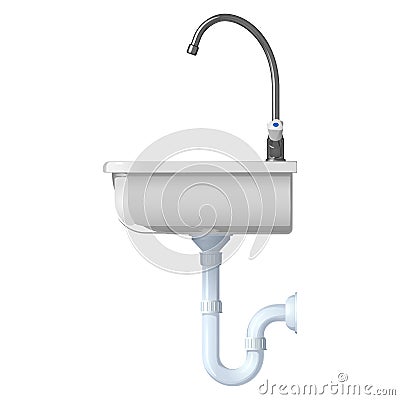 Ceramic white sink for the kitchen. Vector illustration, side view Vector Illustration