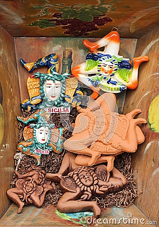 Ceramics depicting the trinacria, symbol of sicily Stock Photo