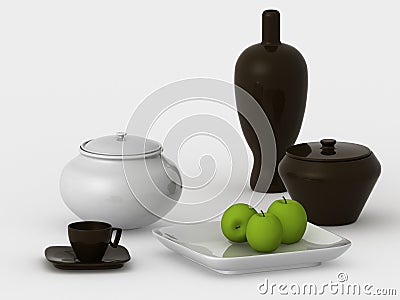 Ceramics and green apples Stock Photo
