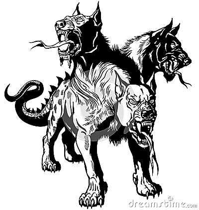 Cerberus Hell hound Black and white Vector Illustration