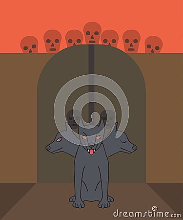 Cerberus protecting gate to the underworld Vector Illustration