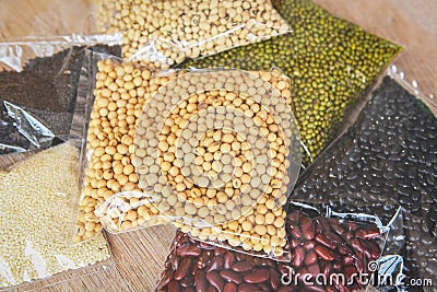 Cereal beans legumes peas lentils in package / product dry food with sesame soybean black eye pea mung and red bean , non Stock Photo