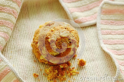 Cereal butter cookie bite on cloth Stock Photo