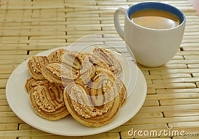 Cereal butter cookies and coffee Stock Photo