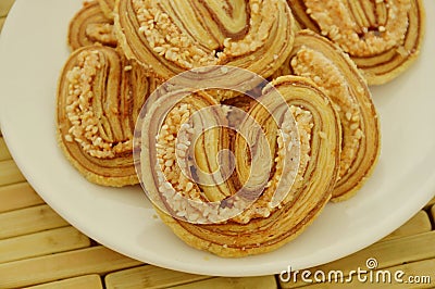 Cereal butter cookies on dish Stock Photo