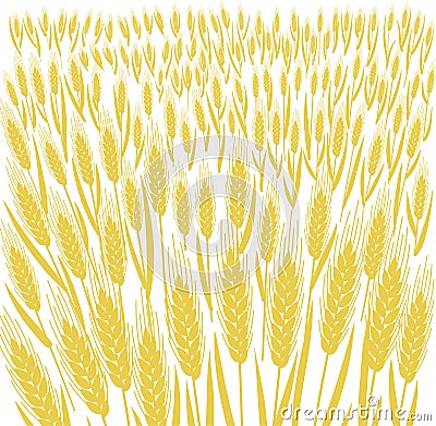 Cereal field. Leaves and ears of wheat. Agriculture grain. Silhouette vector. Bread wrapper background. Vector Illustration