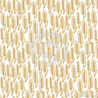 Cereal field. Wheat seamless pattern. Bread wrapper background. Ears of rye. Agriculture grain straw. Orange color Vector Illustration