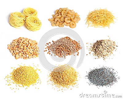 Cereal, macaroni and seeds collection Stock Photo