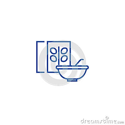 Cereal,porridge bowl and box line icon concept. Cereal,porridge bowl and box flat vector symbol, sign, outline Vector Illustration