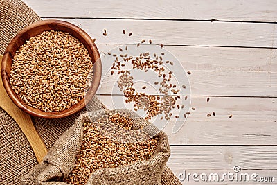 cereals in a bag healthy breakfast wood background Stock Photo