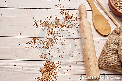 cereals in a bag healthy breakfast wood background Stock Photo