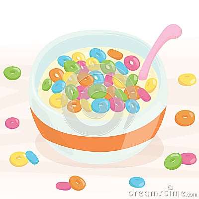 Cereals and milk in bowl Vector Illustration