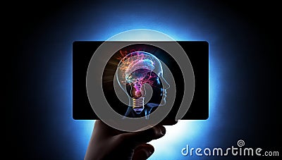 Cerebral Illumination - Union of Mind and Creativity in the Lamp of Thought. Brilliant Ideation - Light Your Mind with Innovative Stock Photo