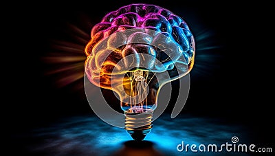 Cerebral Illumination - Union of Mind and Creativity in the Lamp of Thought. Brilliant Ideation - Light Your Mind with Innovative Stock Photo