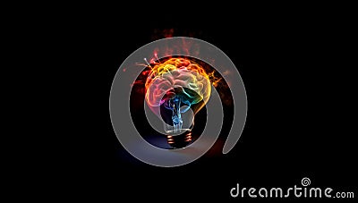 Cerebral Illumination - Union of Mind and Creativity in the Lamp of Thought. Brilliant Ideation - Light Your Mind with Innovative Stock Photo