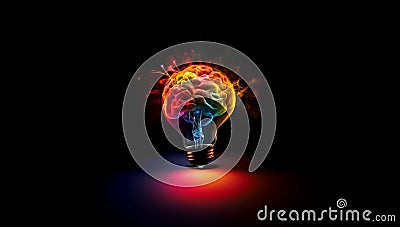 Cerebral Illumination - Union of Mind and Creativity in the Lamp of Thought. Brilliant Ideation - Light Your Mind with Innovative Stock Photo