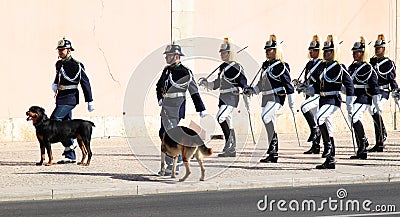Ceremonial changing of Portuguese guard in Lisbon Editorial Stock Photo