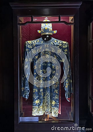 Ceremonial dress of civil mandarin Vu Duy Thanh, winning Sub-Doctoral Laureate in 1851 Editorial Stock Photo